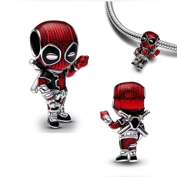 925 Sterling Silver Marvel Deadpool Inspired Charm For Charm Bracelet - Picture 3 of 5